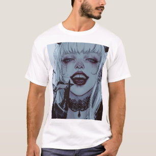 T-shirt Déplaisante fille Anime avec cheveux blancs et dér