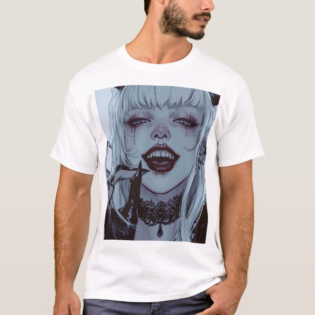 T-shirt Déplaisante fille Anime avec cheveux blancs et dér (Devant)
