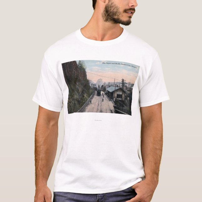T-shirt Dépôt de chemin de fer et ville de bluffs, OU (Devant)