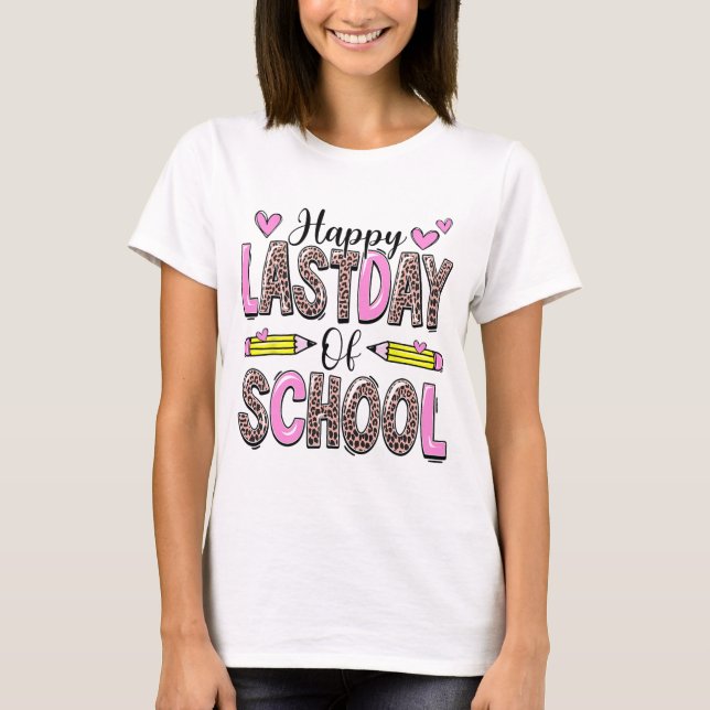 T-shirt Dernier Jour De L'École Leopard Enseignant Diplômé (Devant)