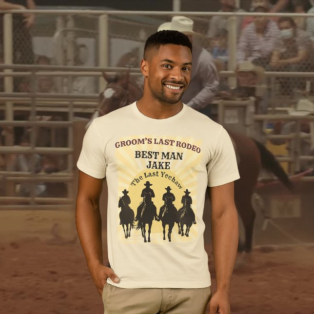 T-shirt Dernier Rodeo Cowboys Sunset Meilleur nom d'homme  (Last Rodeo Cowboys Sunset Best Man Name Bachelor T-Shirt)