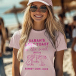 T-shirt Dernier toast de bachelorette sur mesure à la fête<br><div class="desc">Obtenez des vibes de plage avec notre T-shirt 'Dernier Toast on the Coast' ! Parfait pour les soirées bachelorette côtières,  ce design personnalisé rend la célébration de la future mariée élégante et amusante. #BachelorettePartyVibes</div>