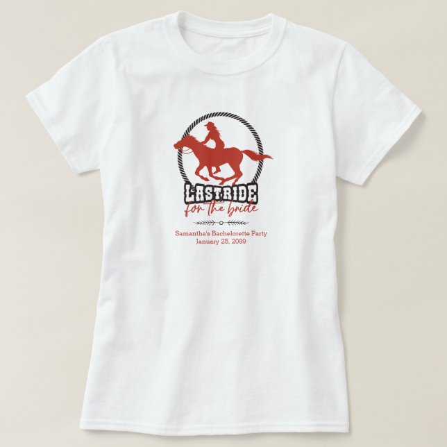 T-shirt Dernière chevauchée pour la mariée rouge rouillé (Design devant)