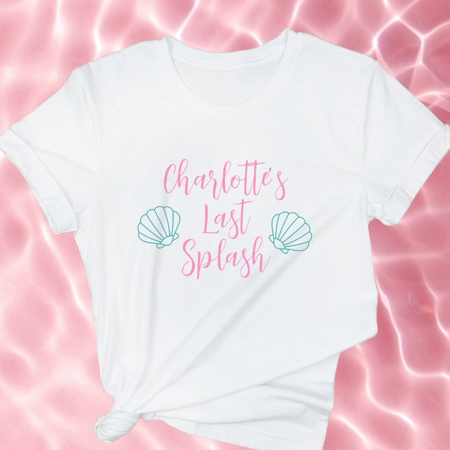 T-shirt Dernière Éclaboussure Tropical Bachelorette de Coq (last splash bachelorette party shirt shell beach ocean pink turquoise)