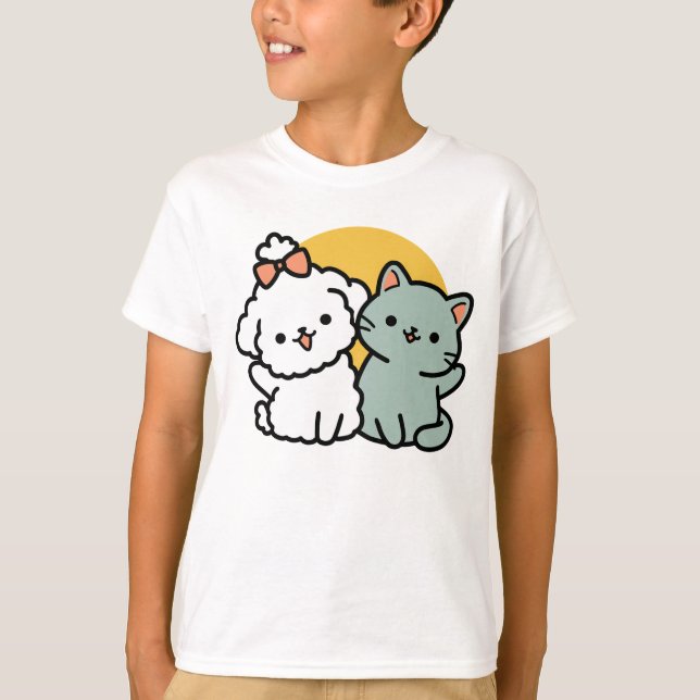 T-shirt Des amis vrais pour toujours | Cute Cat & Chien Du (Devant)