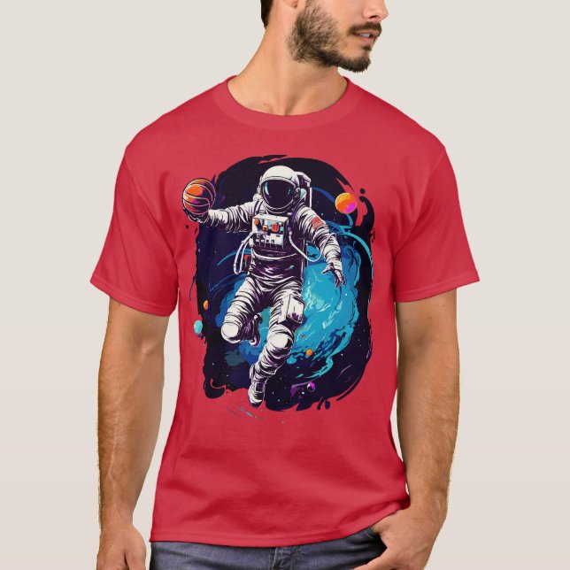 T-shirt Des astronautes jouent au basket-ball dans l'espac (Devant)