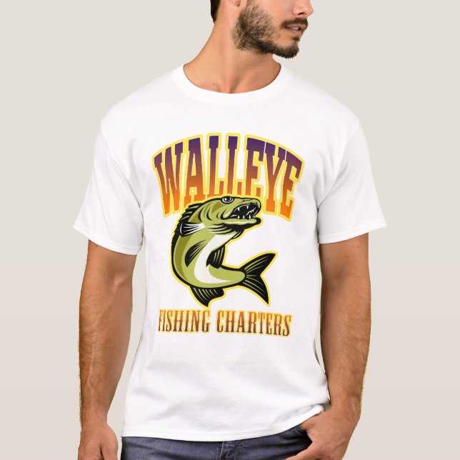 T-shirt des chartes de pêche de Walleye retro pour (Devant)