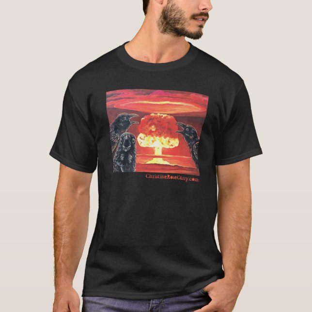 T-shirt Des corbeaux noirs hurlent au nuage de champignon  (Devant)