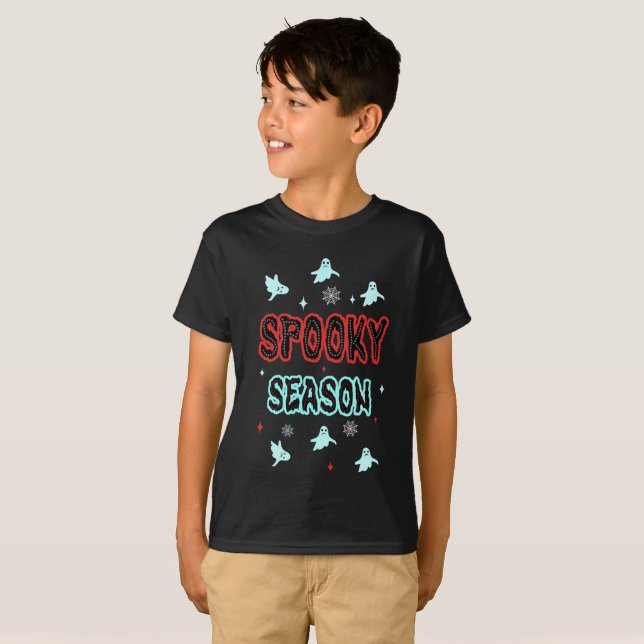 T-shirt Des fantômes volants pour Halloween (Devant entier)