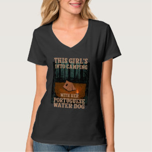 T-shirt Des Filles En Camping Avec Son Portugais Water Dog