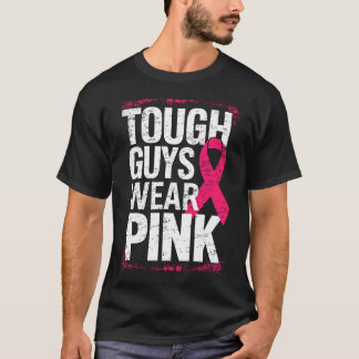T-shirt Des Gars Durs Portent Un Soutien Rose Cancer Du Se