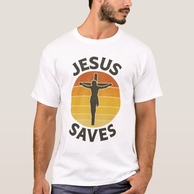 T-shirt des hommes chrétiens Jésus sauve Retro Gra (Devant)