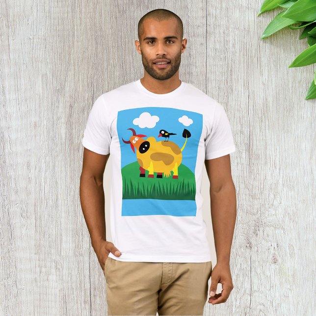 T-Shirt Des Hommes De Vache Et D'Oiseau Noir (Créateur téléchargé)