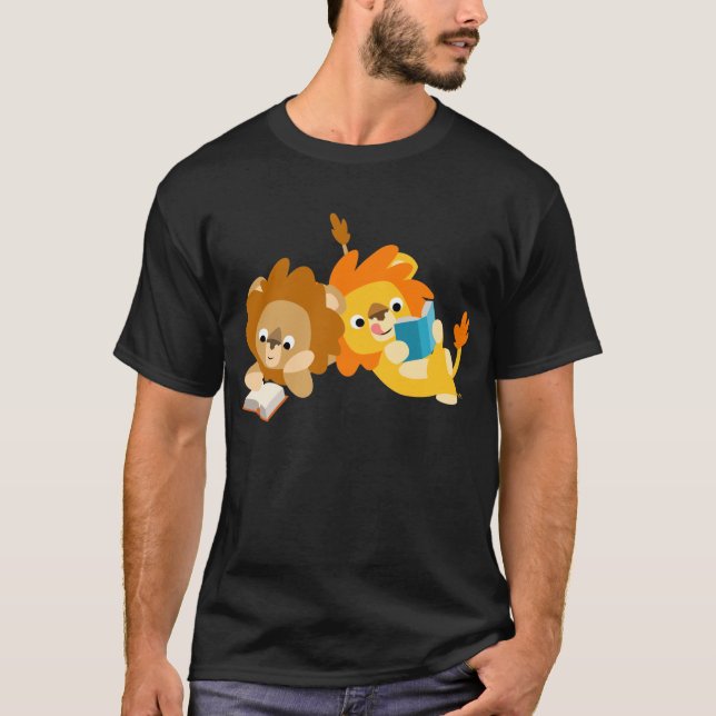T-shirt des Lecteurs de Lion en caricature mignonn (Devant)