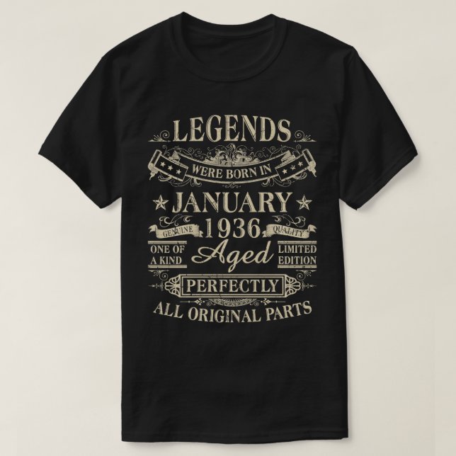 T-shirt Des Légendes Sont Nées En Janvier 1936 88ème Anniv (Design devant)