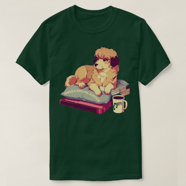 T-shirt des livres et du café et des chiens et de la justi (Design devant)