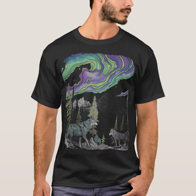 T-shirt des loups Abstraits dans la forêt aurifère (Devant)