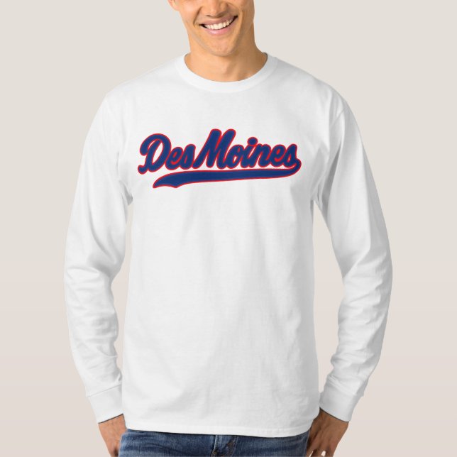 T-shirt Des Moines Iowa Design de script | Ville de Retro (Devant)