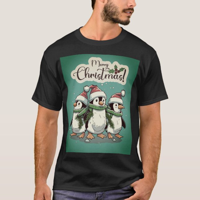 T-shirt Des pingouins de Noël festifs dans un pays d'hiver (Devant)