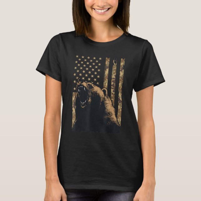 T-shirt Desert Camo Grizzly Bear Grunge American Flag Tact (Devant)