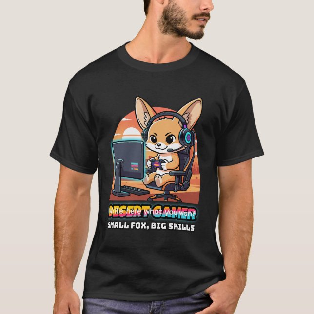 T-shirt Desert Gamer Fennec Fox - Gaming Streamer (Devant)
