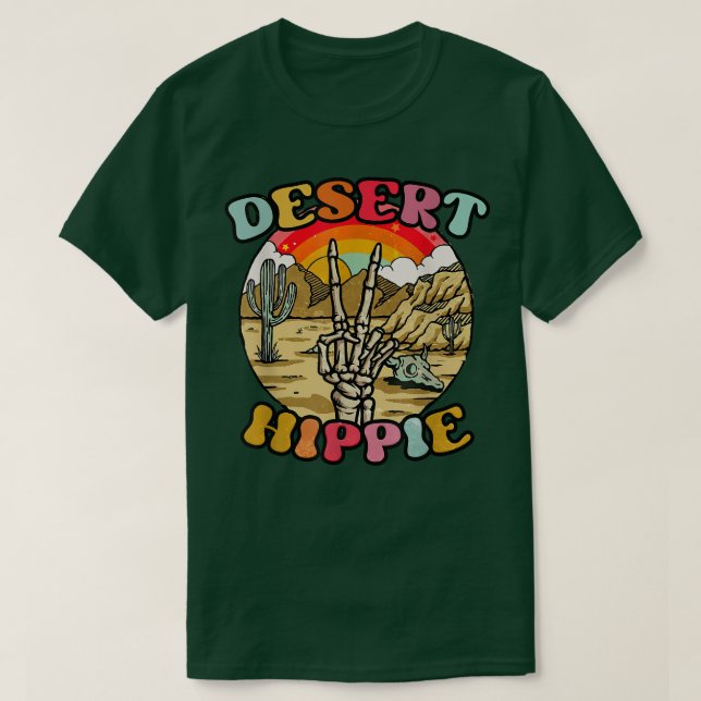 T-shirt Desert Hippie Skeleton Rainbow Desert Summer Vinta (Design devant)