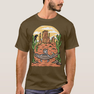 T-shirt Desert Scene Cactus Skeleton Cowboy In Hat And Ham