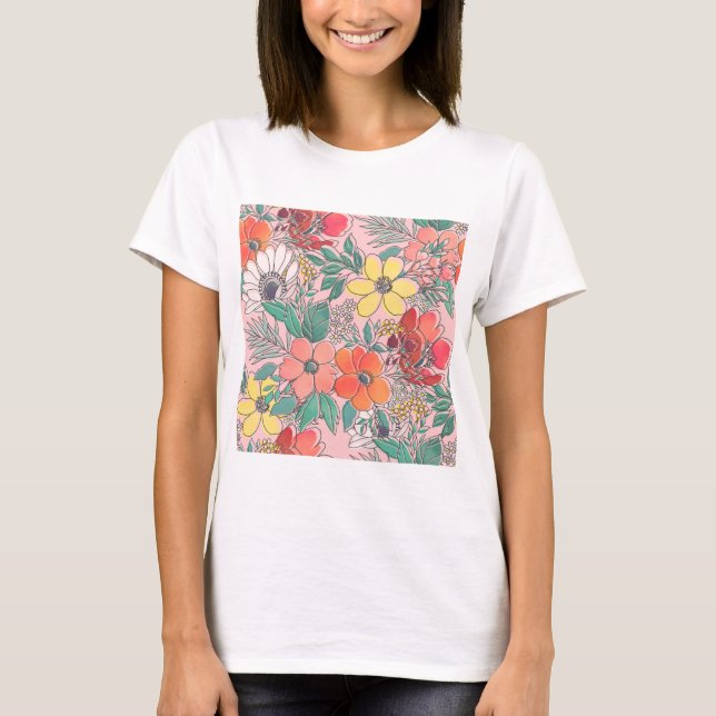 T-shirt Design à motif floral rose mignon (Devant)