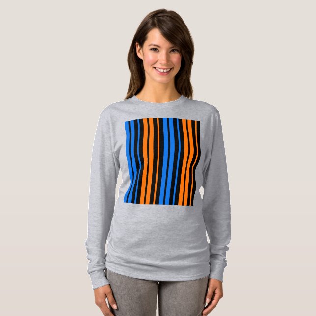 T-shirt Design à rayures verticales bleu orange bleu   (Devant entier)