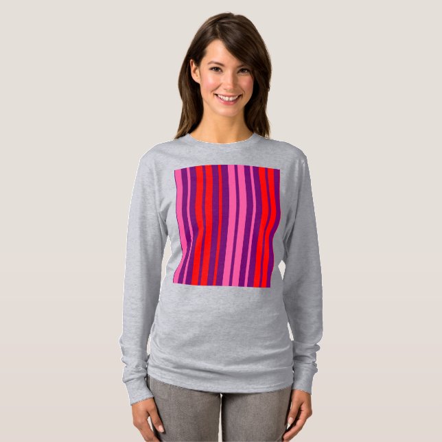 T-shirt Design à rayures verticales rose violet rouge   (Devant entier)