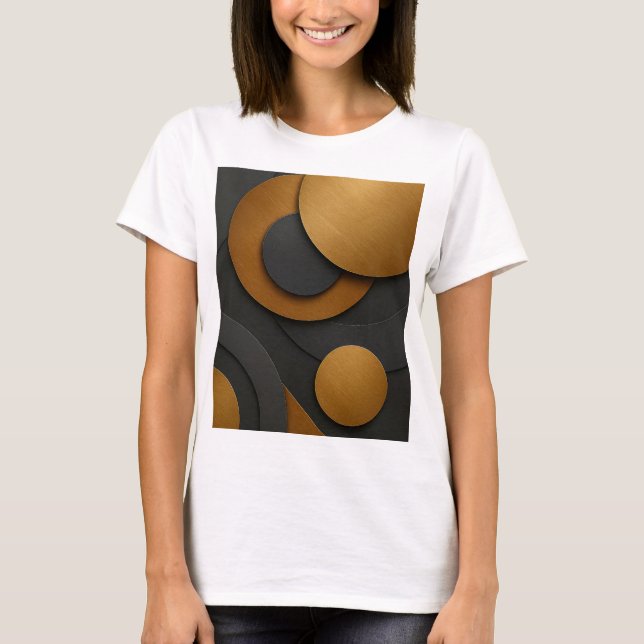 T-shirt Design abstrait géométrique noir et or de luxe (Devant)