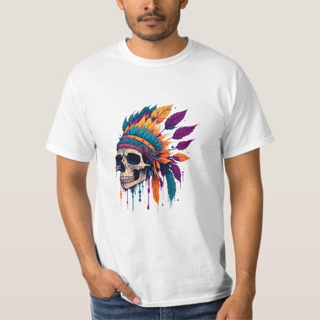 T-shirt Design Abstrait Red Indian SKull Color Splash (Devant)