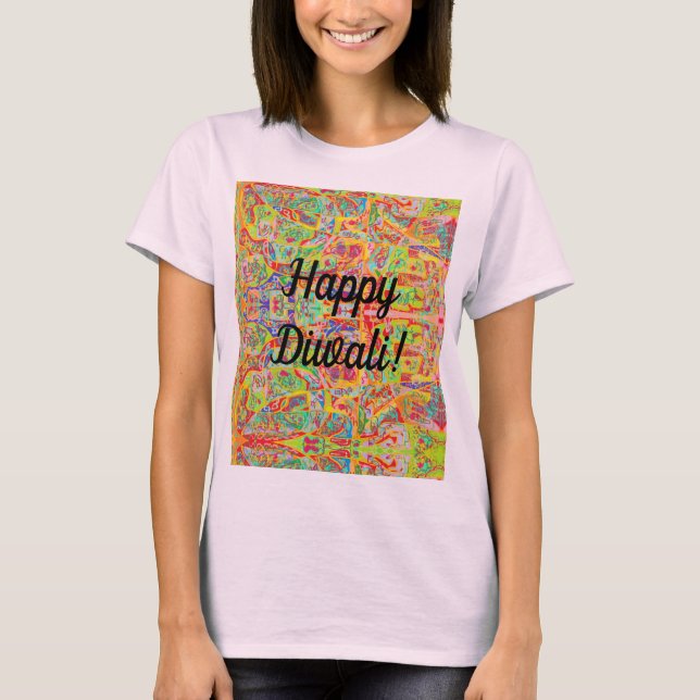 T-shirt design abstrait sari et Happy Diwali (Devant)