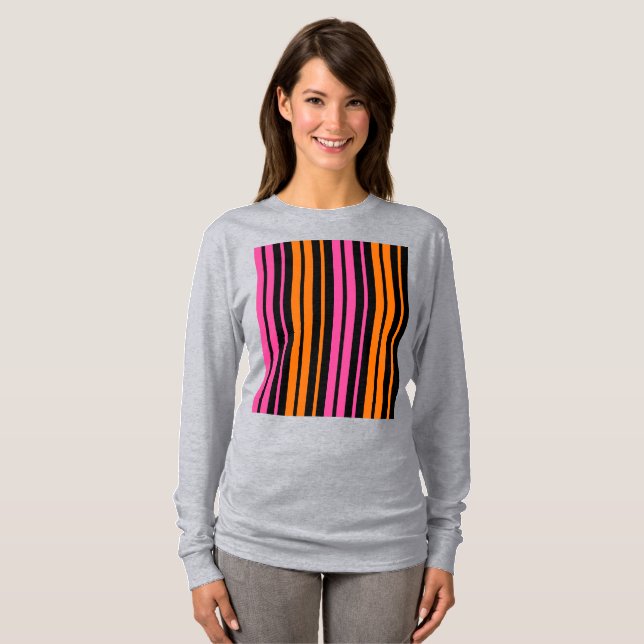 T-shirt Design bandes verticales orange rose noir   (Devant entier)