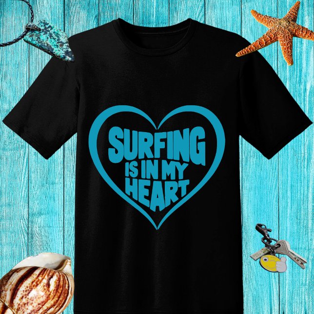 T-shirt Design bleu "Surf est dans mon coeur" (Créateur téléchargé)