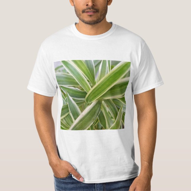 T-shirt Design botanique à feuilles florales vert et blanc (Devant)