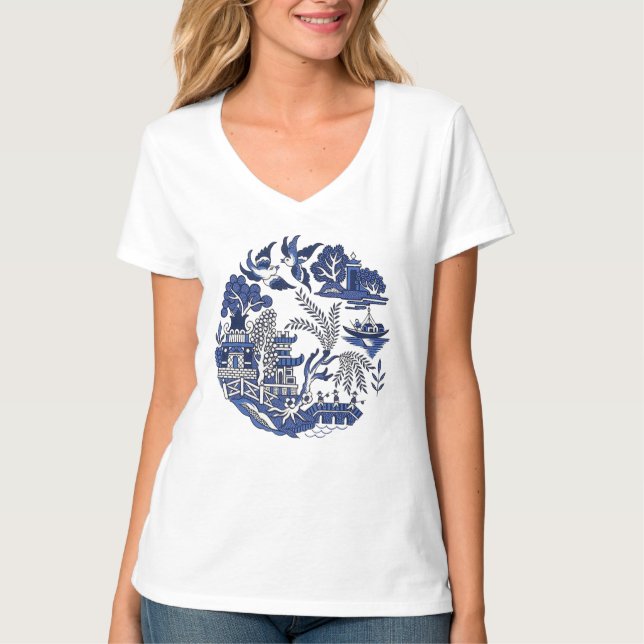 T-shirt Design classique de saule bleu (Devant)