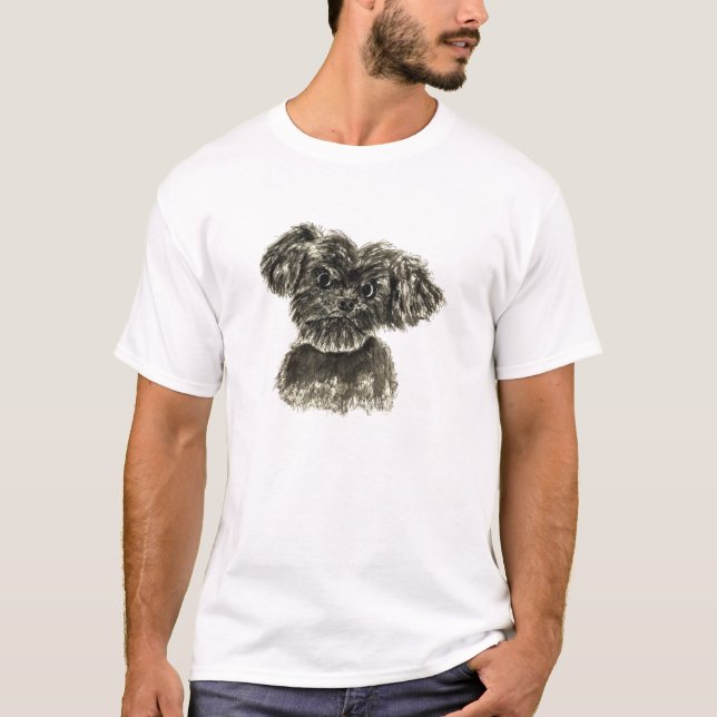 T-shirt Design d'aquarelle de marionnette Schnauzer noir (Devant)