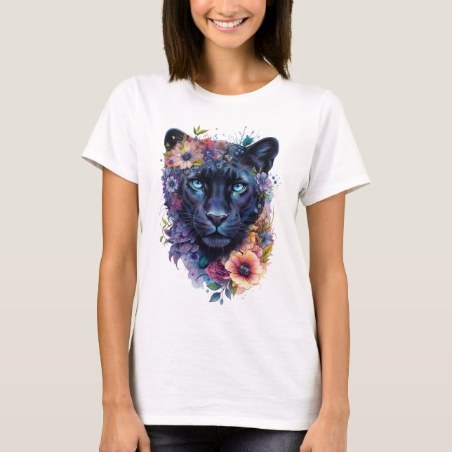 T-shirt Design d'art de panthère florale | Panthère noire  (Devant)