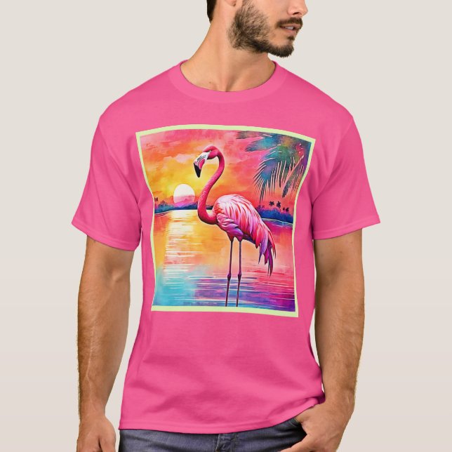 T-shirt Design d'art Flamant rose Sunset (Devant)