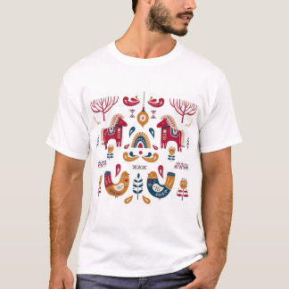 T-shirt Design d'art populaire européen traditionnel