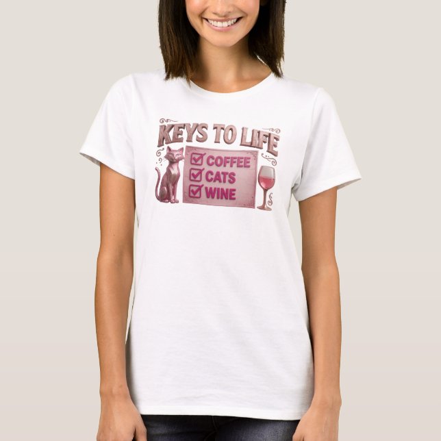 T-shirt Design d'art rose élégant CAFE PUIS VIN (Devant)