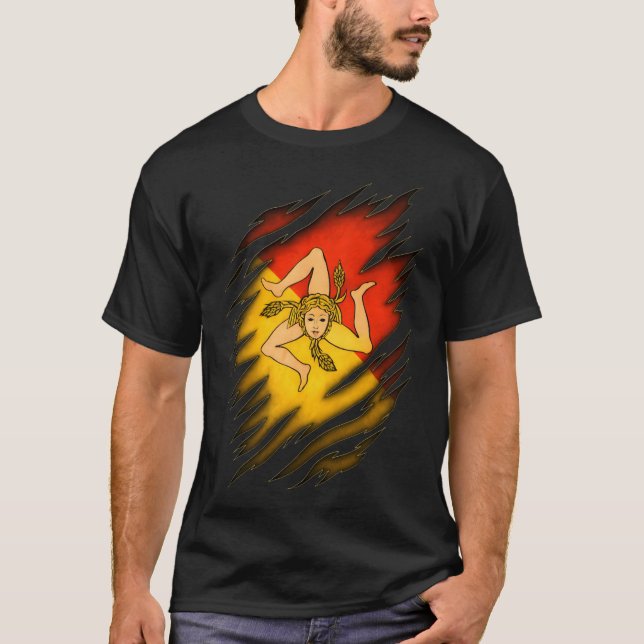 T-shirt Design de chemise arrachée avec drapeau sicilien (Devant)