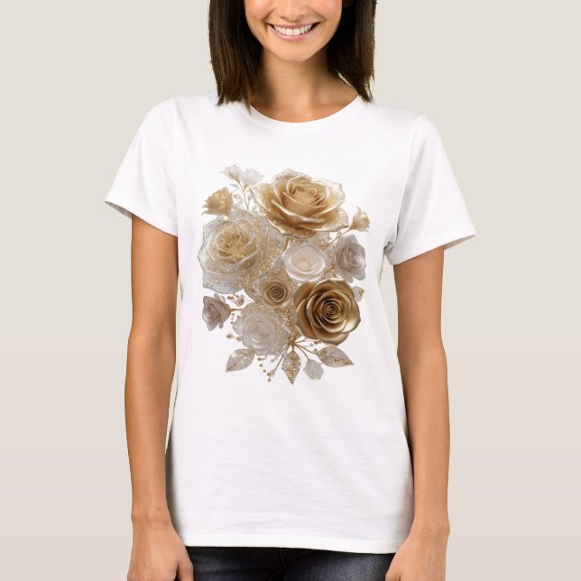 T-shirt Design de chemise Modern Silver GOLDEN ROSES (Devant)