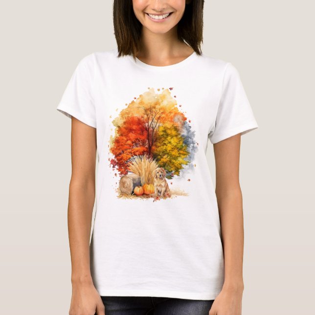 T-shirt Design de chien d'automne à l'aquarelle - Retrieve (Devant)