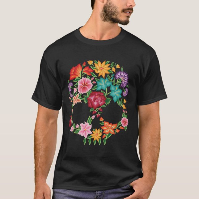 T-shirt Design de crâne à la broderie mexicaine de Oaxaca, (Devant)