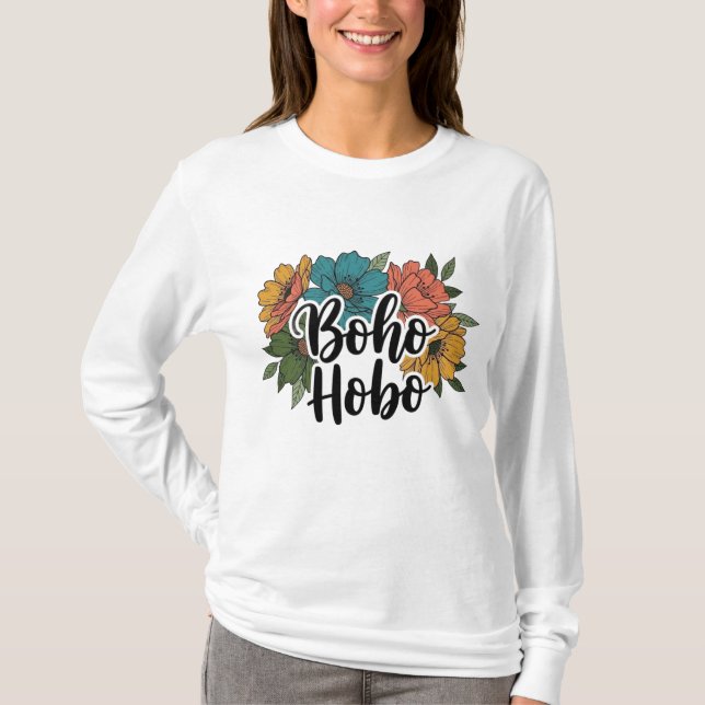 T-shirt Design de fleurs Boho Hobo (Devant)