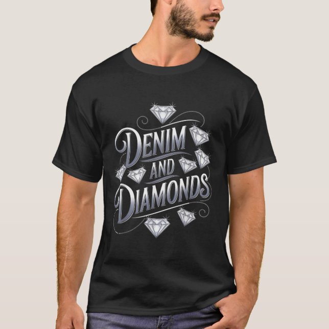 T-shirt Design de la coupe de glam Denim et Diamants (Devant)