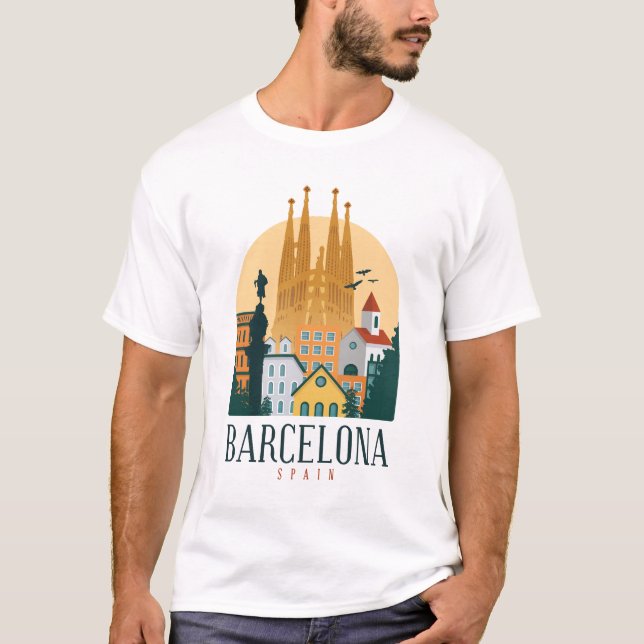 T-shirt Design de la ligne d'horizon de la ville de Barcel (Devant)