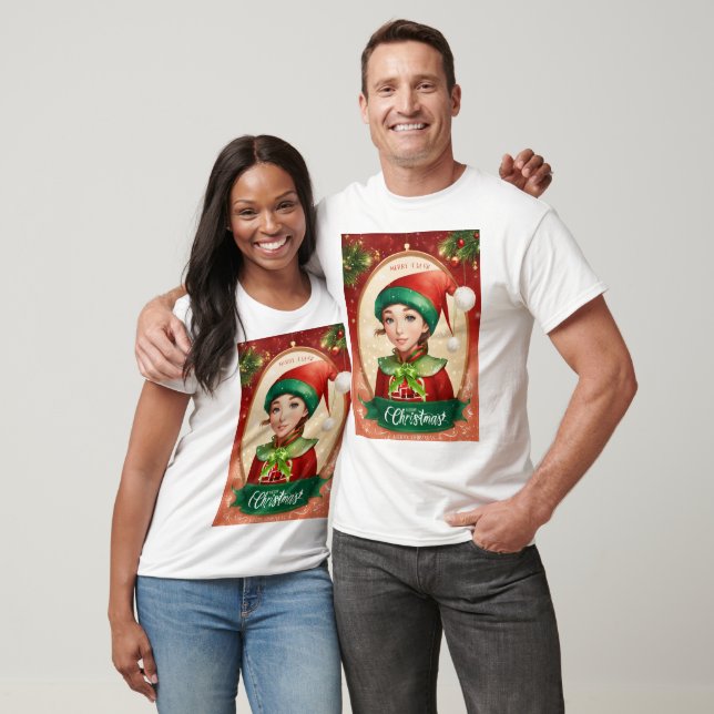 T-shirt Design de Noël avec Elf & Santa Claus (Unisexe)